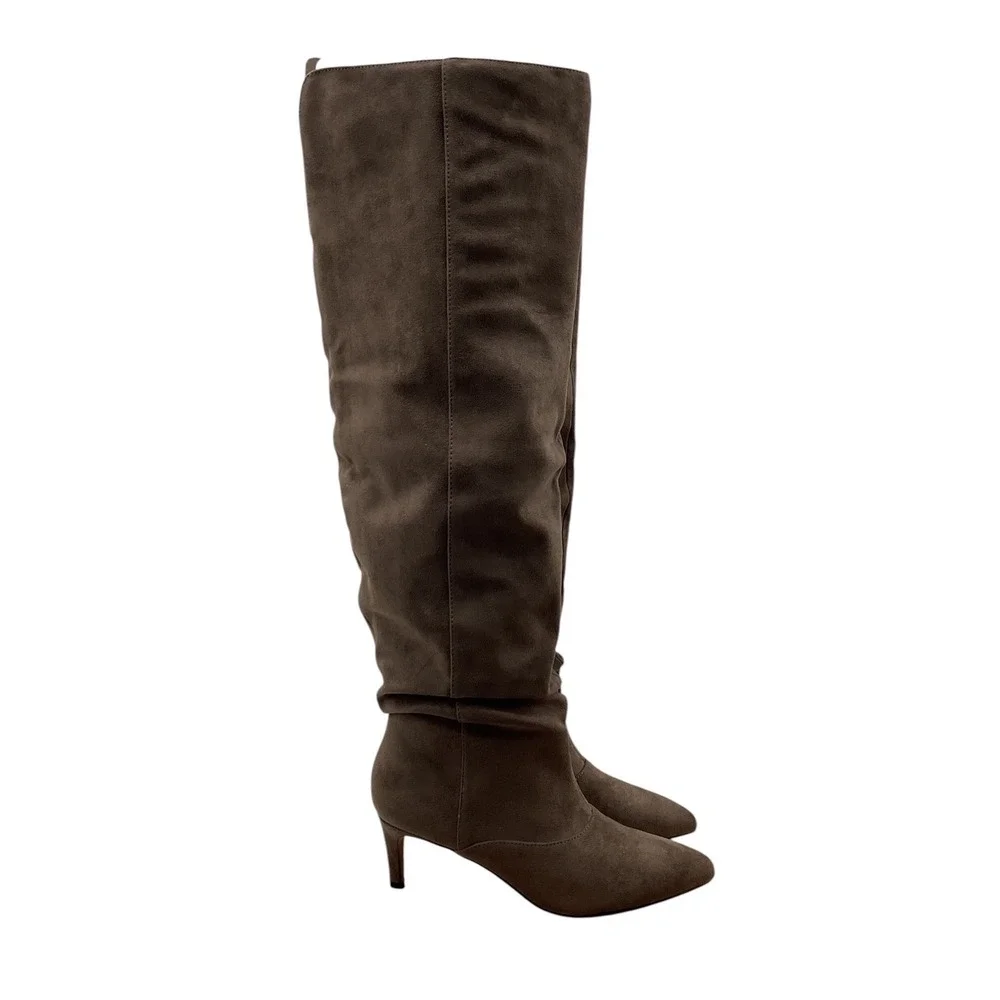 Madden girl Taupe Faux Suede Slouchy Over The Knee Pointed Toe Stiletto Boots